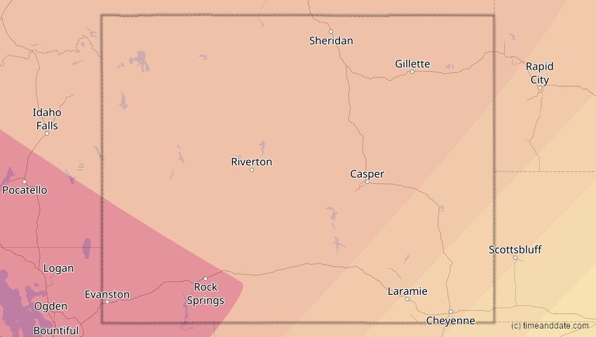 A map of Wyoming, USA, showing the path of the 2. Jul 2084 Ringförmige Sonnenfinsternis