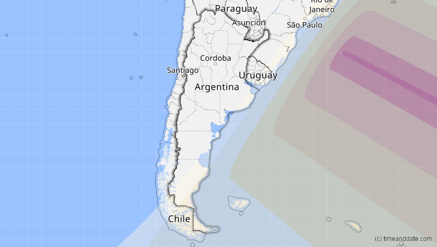 A map of Argentinien, showing the path of the 27. Dez 2084 Totale Sonnenfinsternis