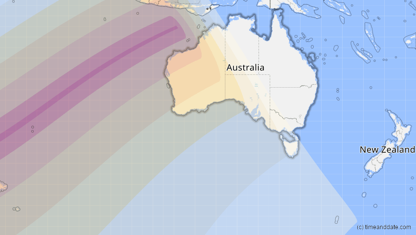 A map of Australien, showing the path of the 27. Dez 2084 Totale Sonnenfinsternis
