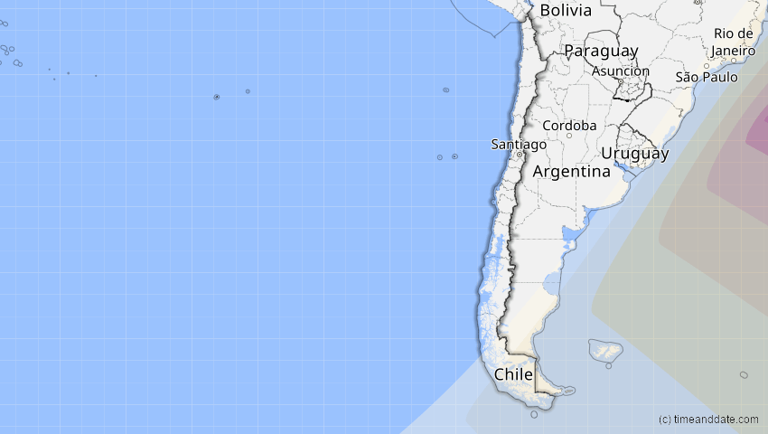 A map of Chile, showing the path of the 27. Dez 2084 Totale Sonnenfinsternis