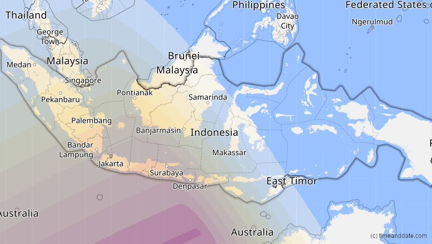 A map of Indonesien, showing the path of the 27. Dez 2084 Totale Sonnenfinsternis