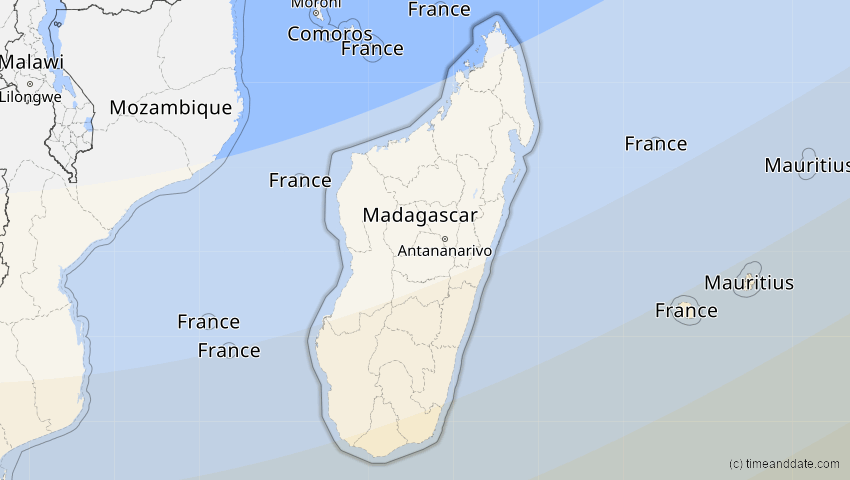 A map of Madagaskar, showing the path of the 27. Dez 2084 Totale Sonnenfinsternis