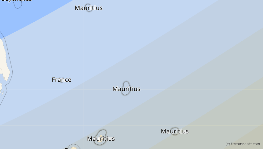 A map of Mauritius, showing the path of the 27. Dez 2084 Totale Sonnenfinsternis