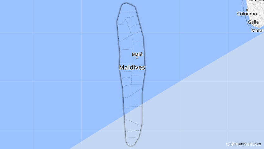 A map of Malediven, showing the path of the 27. Dez 2084 Totale Sonnenfinsternis