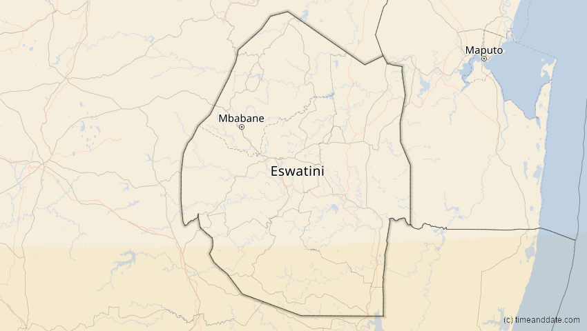 A map of Eswatini, showing the path of the 27. Dez 2084 Totale Sonnenfinsternis