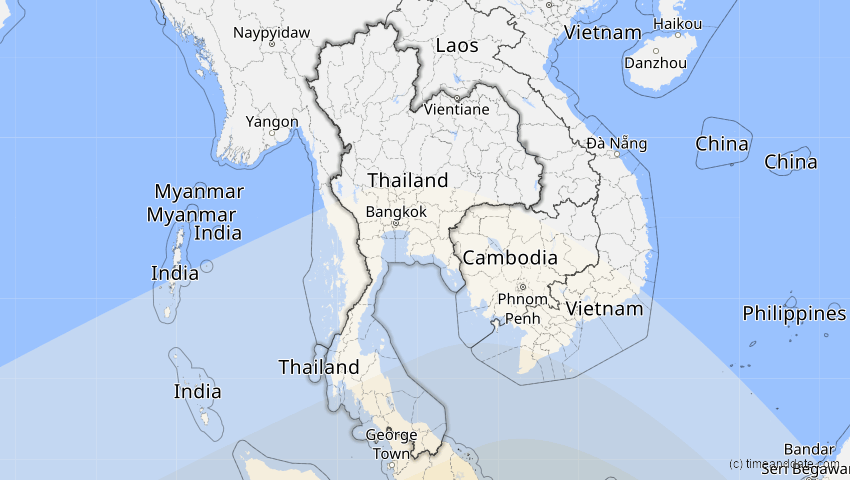 A map of Thailand, showing the path of the 27. Dez 2084 Totale Sonnenfinsternis