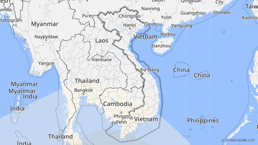 A map of Vietnam, showing the path of the 27. Dez 2084 Totale Sonnenfinsternis