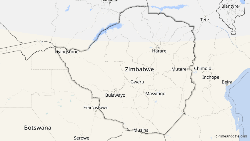 A map of Simbabwe, showing the path of the 27. Dez 2084 Totale Sonnenfinsternis