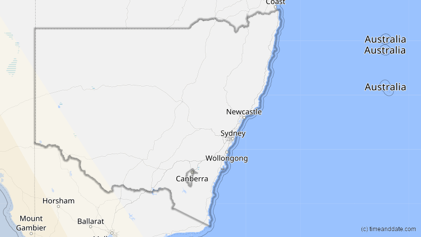 A map of New South Wales, Australien, showing the path of the 27. Dez 2084 Totale Sonnenfinsternis