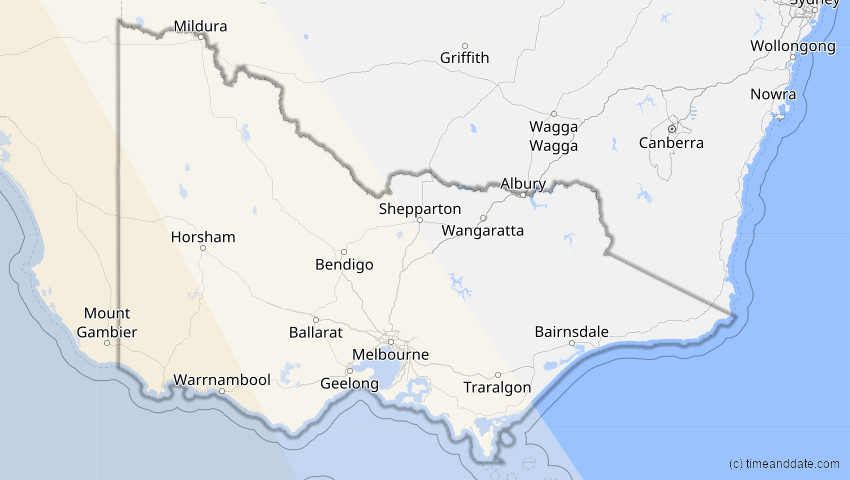 A map of Victoria, Australien, showing the path of the 27. Dez 2084 Totale Sonnenfinsternis