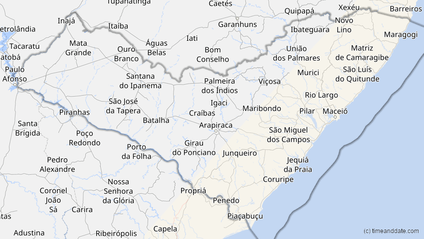 A map of Alagoas, Brasilien, showing the path of the 27. Dez 2084 Totale Sonnenfinsternis