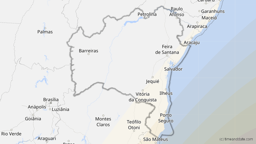 A map of Bahia, Brasilien, showing the path of the 27. Dez 2084 Totale Sonnenfinsternis