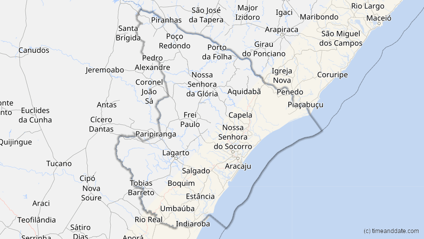 A map of Sergipe, Brasilien, showing the path of the 27. Dez 2084 Totale Sonnenfinsternis