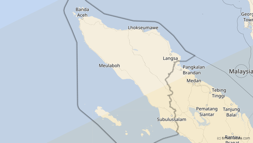 A map of Aceh, Indonesien, showing the path of the 27. Dez 2084 Totale Sonnenfinsternis
