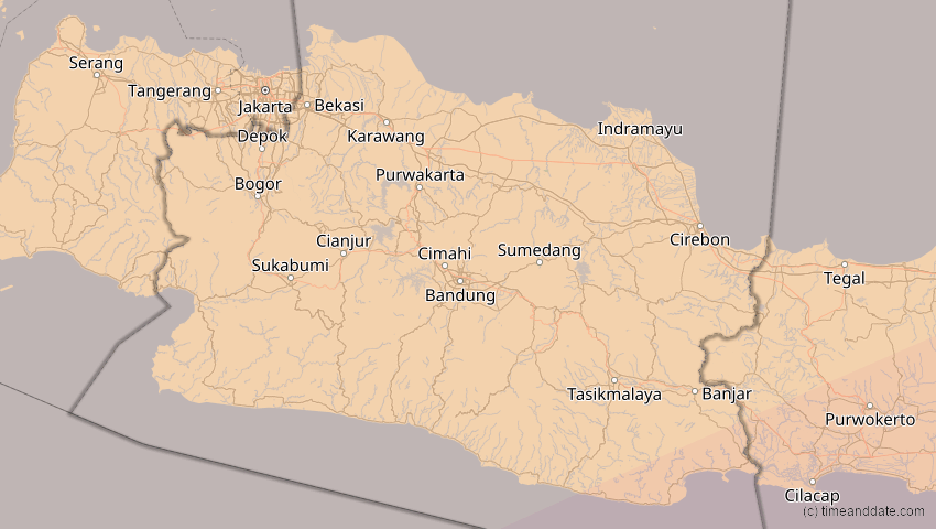 A map of Jawa Barat, Indonesien, showing the path of the 27. Dez 2084 Totale Sonnenfinsternis