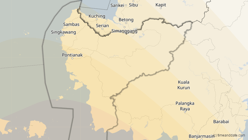 A map of Kalimantan Barat, Indonesien, showing the path of the 27. Dez 2084 Totale Sonnenfinsternis