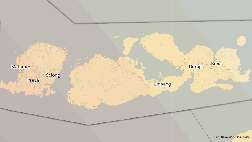 A map of Nusa Tenggara Barat, Indonesien, showing the path of the 27. Dez 2084 Totale Sonnenfinsternis