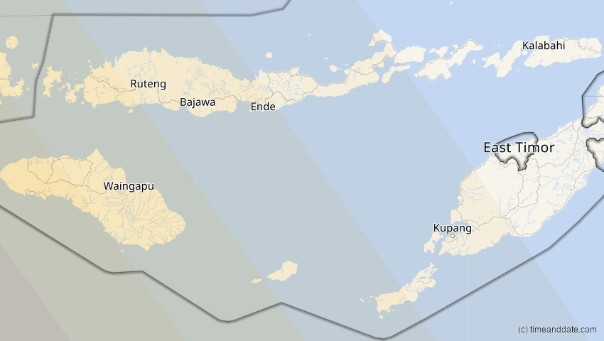 A map of Nusa Tenggara Timur, Indonesien, showing the path of the 27. Dez 2084 Totale Sonnenfinsternis