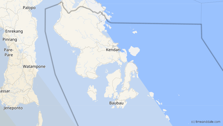 A map of Sulawesi Tenggara, Indonesien, showing the path of the 27. Dez 2084 Totale Sonnenfinsternis