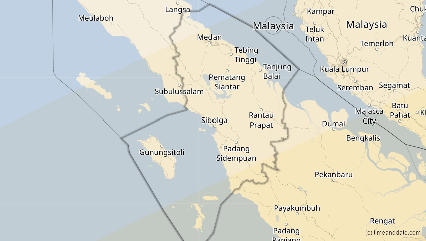 A map of Sumatera Utara, Indonesien, showing the path of the 27. Dez 2084 Totale Sonnenfinsternis