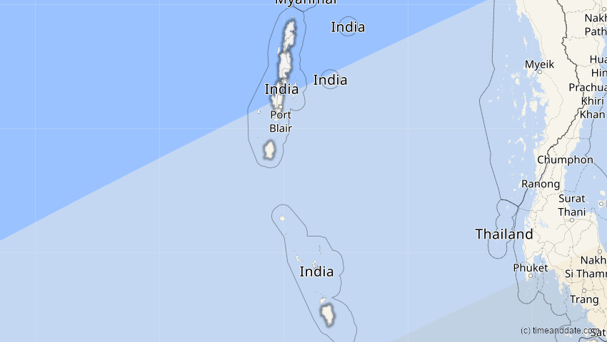 A map of Andamanen und Nikobaren, Indien, showing the path of the 27. Dez 2084 Totale Sonnenfinsternis