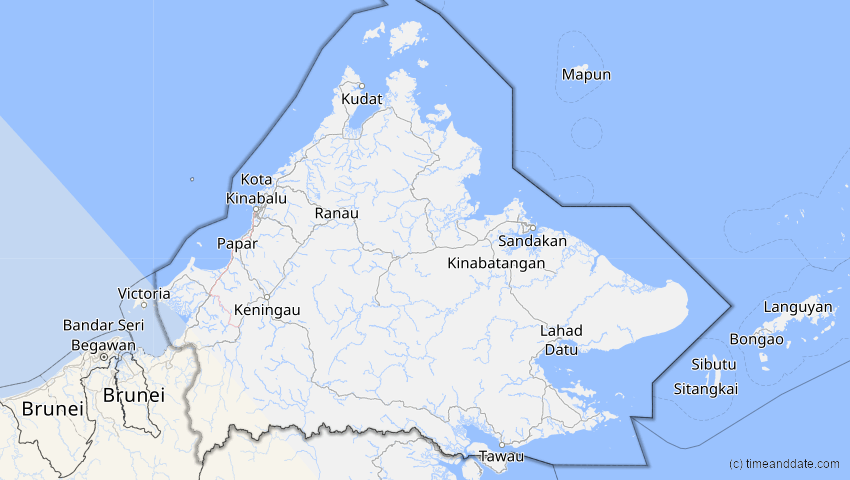 A map of Sabah, Malaysia, showing the path of the 27. Dez 2084 Totale Sonnenfinsternis