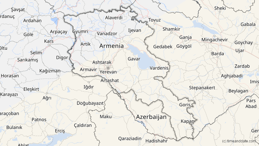 A map of Armenien, showing the path of the 22. Jun 2085 Ringförmige Sonnenfinsternis