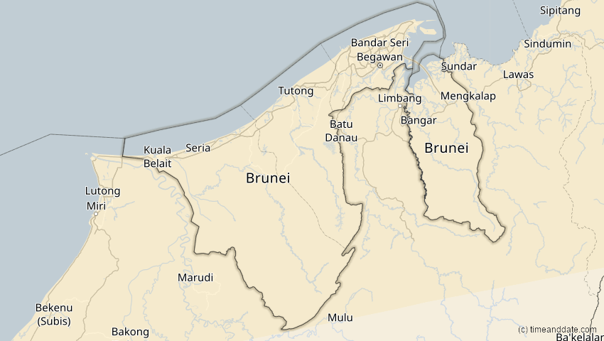 A map of Brunei, showing the path of the 22. Jun 2085 Ringförmige Sonnenfinsternis