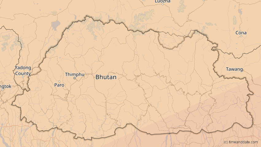 A map of Bhutan, showing the path of the 22. Jun 2085 Ringförmige Sonnenfinsternis