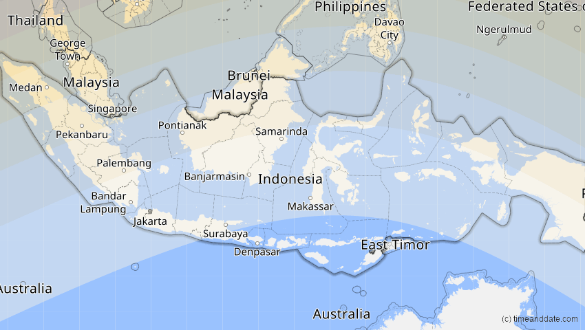 A map of Indonesien, showing the path of the 22. Jun 2085 Ringförmige Sonnenfinsternis