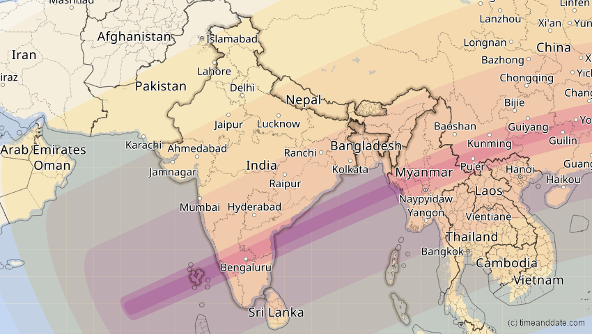 A map of Indien, showing the path of the 22. Jun 2085 Ringförmige Sonnenfinsternis