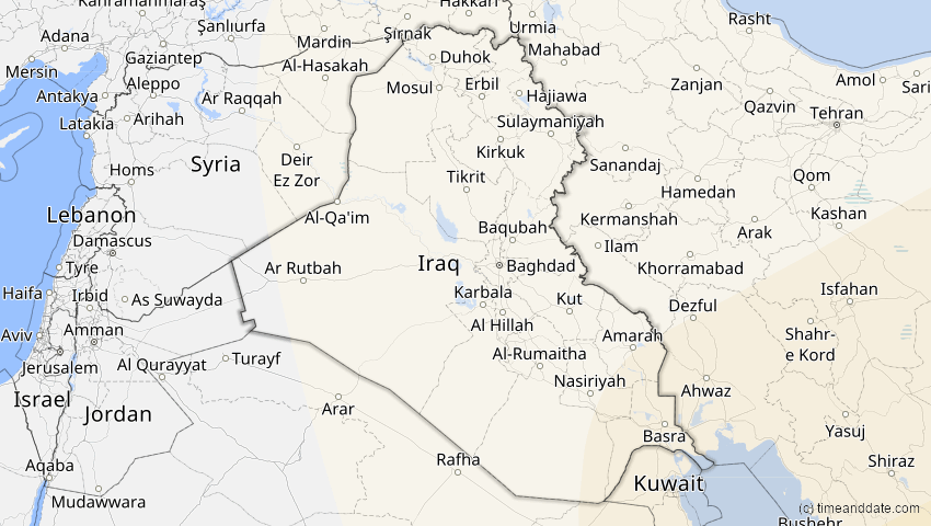 A map of Irak, showing the path of the 22. Jun 2085 Ringförmige Sonnenfinsternis