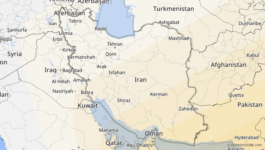 A map of Iran, showing the path of the 22. Jun 2085 Ringförmige Sonnenfinsternis