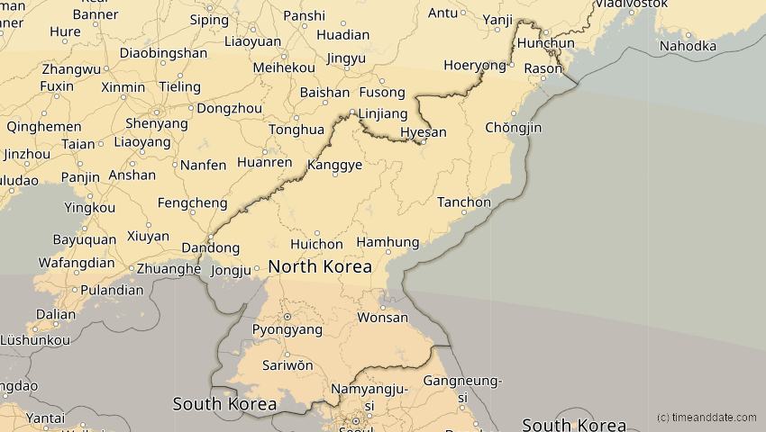 A map of Nordkorea, showing the path of the 22. Jun 2085 Ringförmige Sonnenfinsternis