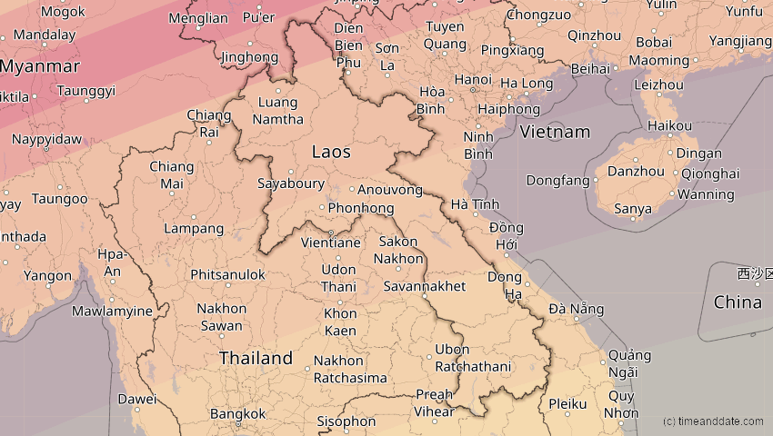 A map of Laos, showing the path of the 22. Jun 2085 Ringförmige Sonnenfinsternis