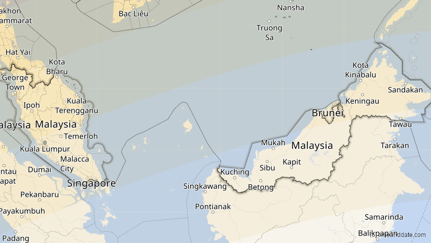 A map of Malaysia, showing the path of the 22. Jun 2085 Ringförmige Sonnenfinsternis