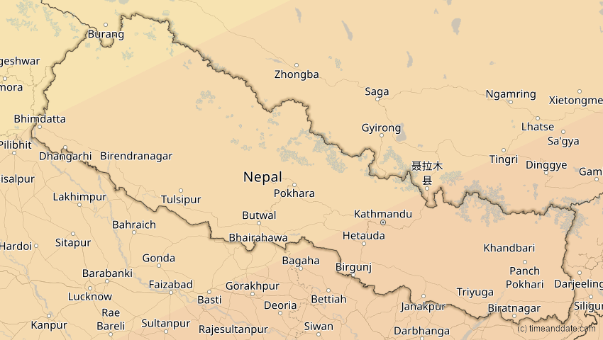 A map of Nepal, showing the path of the 22. Jun 2085 Ringförmige Sonnenfinsternis