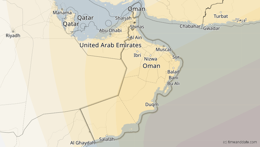 A map of Oman, showing the path of the 22. Jun 2085 Ringförmige Sonnenfinsternis