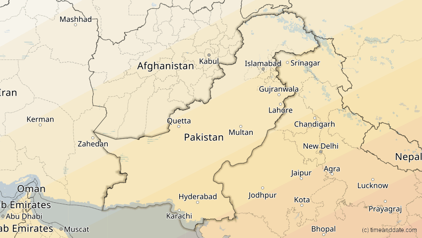 A map of Pakistan, showing the path of the 22. Jun 2085 Ringförmige Sonnenfinsternis