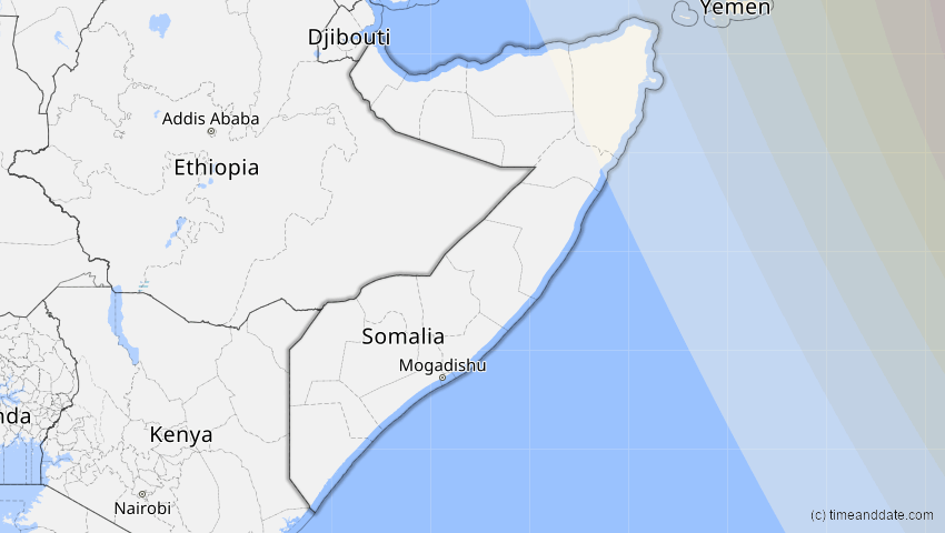 A map of Somalia, showing the path of the 22. Jun 2085 Ringförmige Sonnenfinsternis