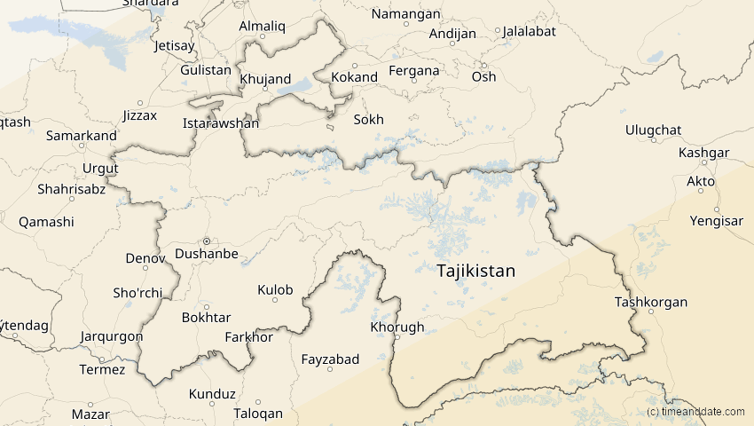 A map of Tadschikistan, showing the path of the 22. Jun 2085 Ringförmige Sonnenfinsternis