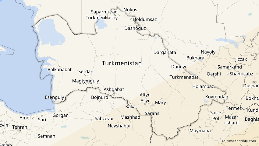 A map of Turkmenistan, showing the path of the 22. Jun 2085 Ringförmige Sonnenfinsternis