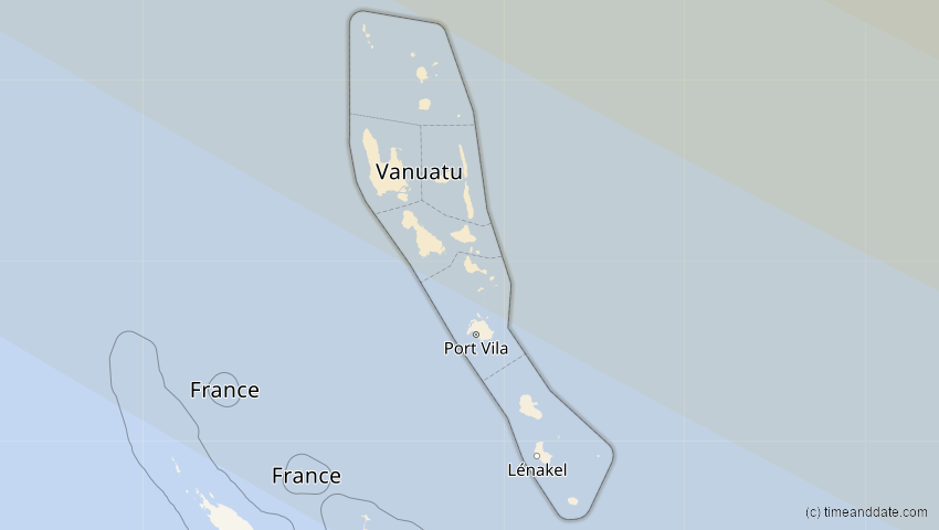A map of Vanuatu, showing the path of the 22. Jun 2085 Ringförmige Sonnenfinsternis