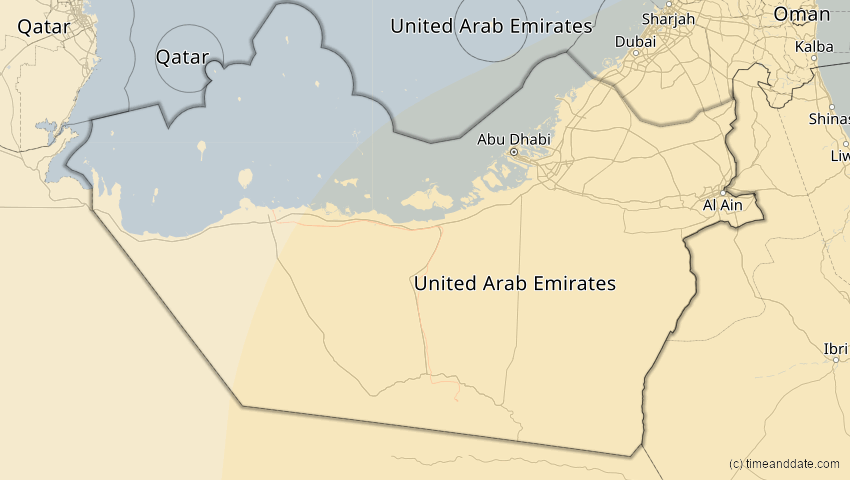 A map of Abu Dhabi, Vereinigte Arabische Emirate, showing the path of the 22. Jun 2085 Ringförmige Sonnenfinsternis