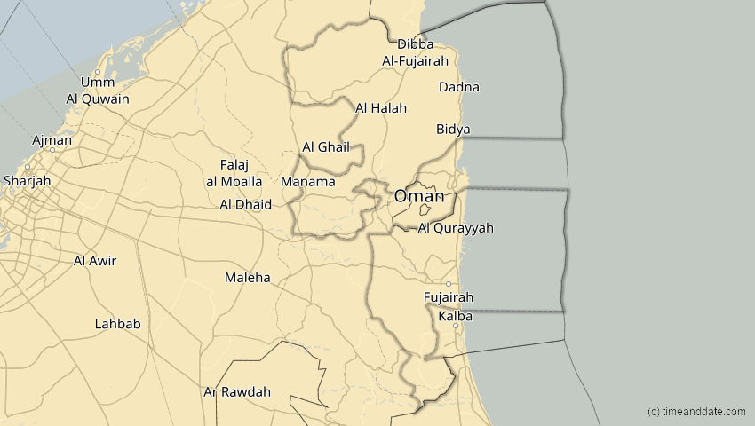 A map of Fudschaira, Vereinigte Arabische Emirate, showing the path of the 22. Jun 2085 Ringförmige Sonnenfinsternis