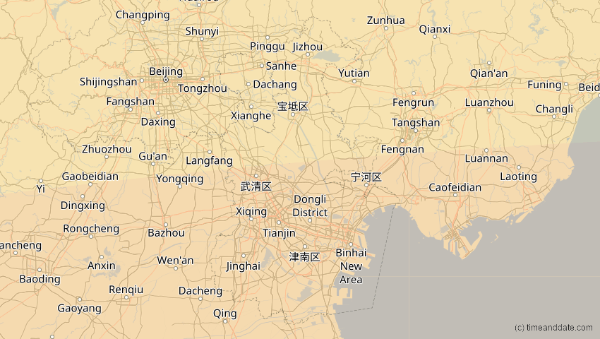 A map of Tianjín, China, showing the path of the 22. Jun 2085 Ringförmige Sonnenfinsternis