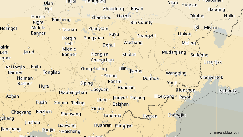 A map of Jilin, China, showing the path of the 22. Jun 2085 Ringförmige Sonnenfinsternis