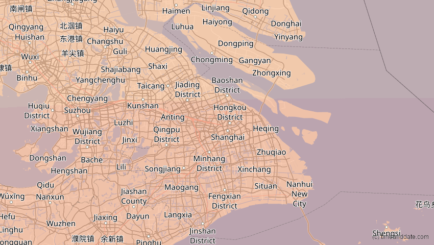 A map of Shanghai, China, showing the path of the 22. Jun 2085 Ringförmige Sonnenfinsternis