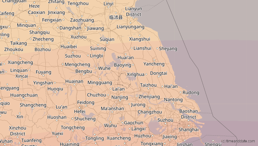 A map of Jiangsu, China, showing the path of the 22. Jun 2085 Ringförmige Sonnenfinsternis