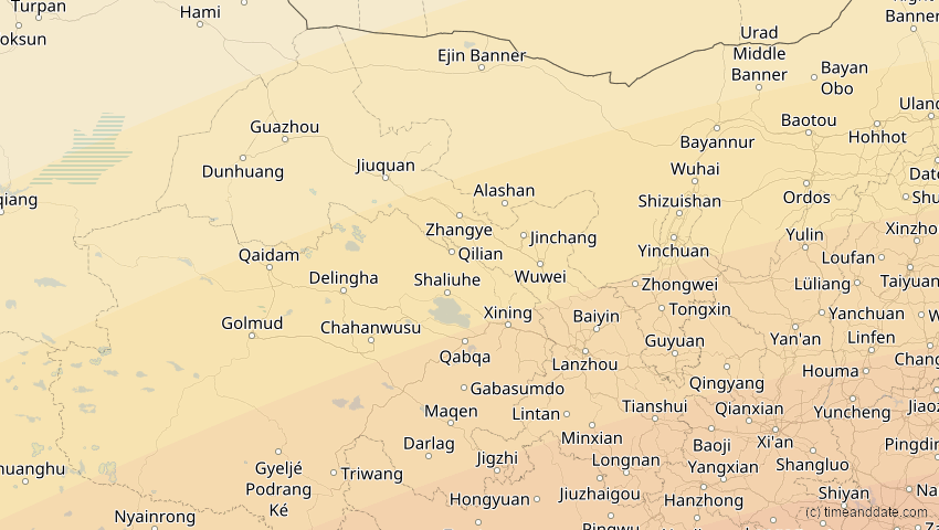 A map of Gansu, China, showing the path of the 22. Jun 2085 Ringförmige Sonnenfinsternis